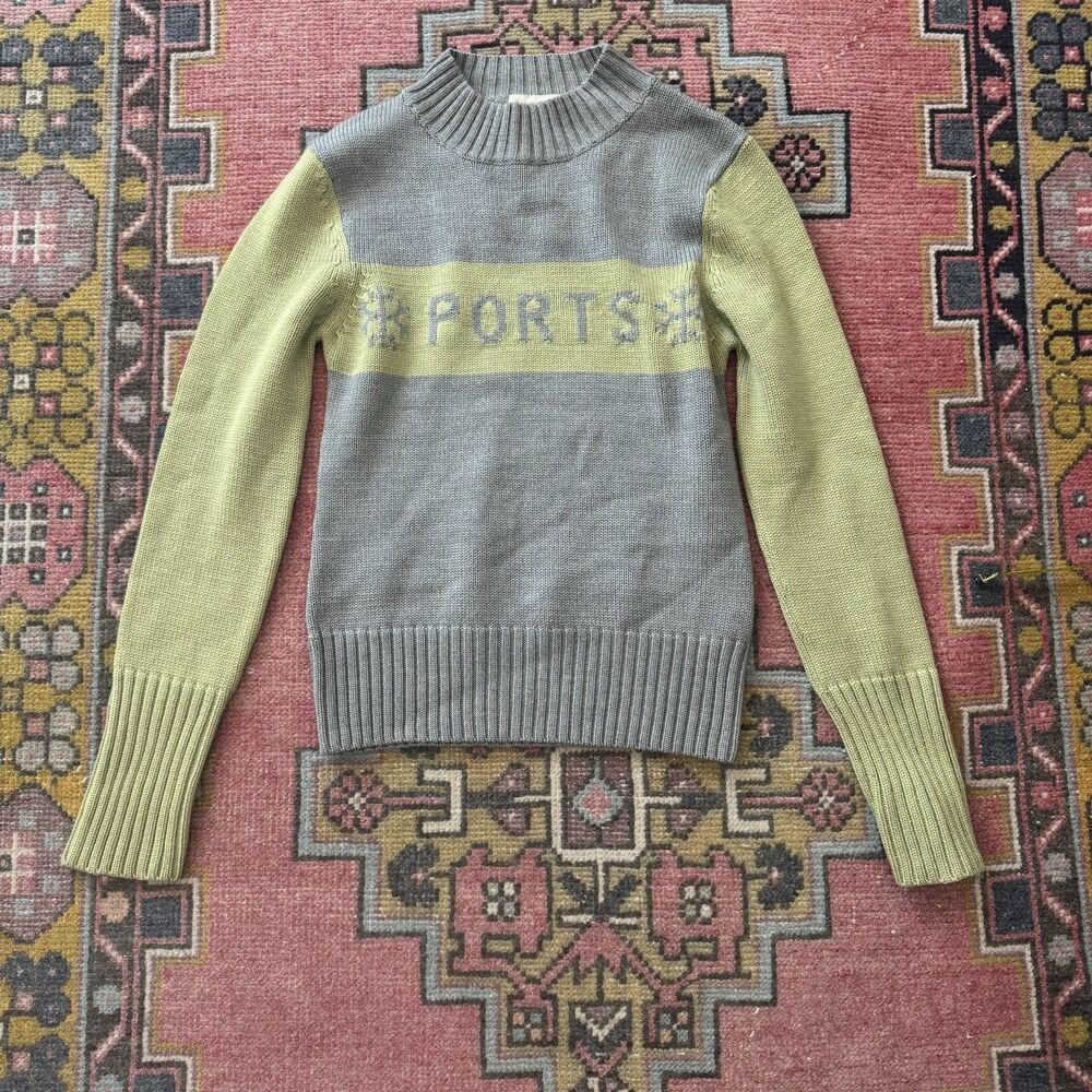 Ports International Women’s Vintage Gray & Green Ski Sweater Size Small